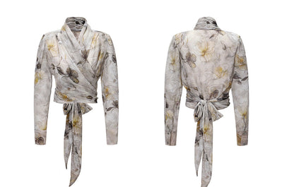 WANGXO | Silky Drape Smooth Georgette Vine-Inspired Geometric Print Entwined Twisted Shirt  -LYRA