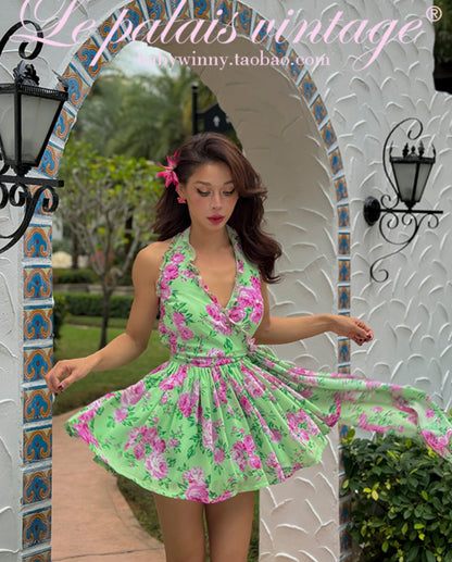 Le Palais Vintage is a silk wrap halter neck dress-GEE