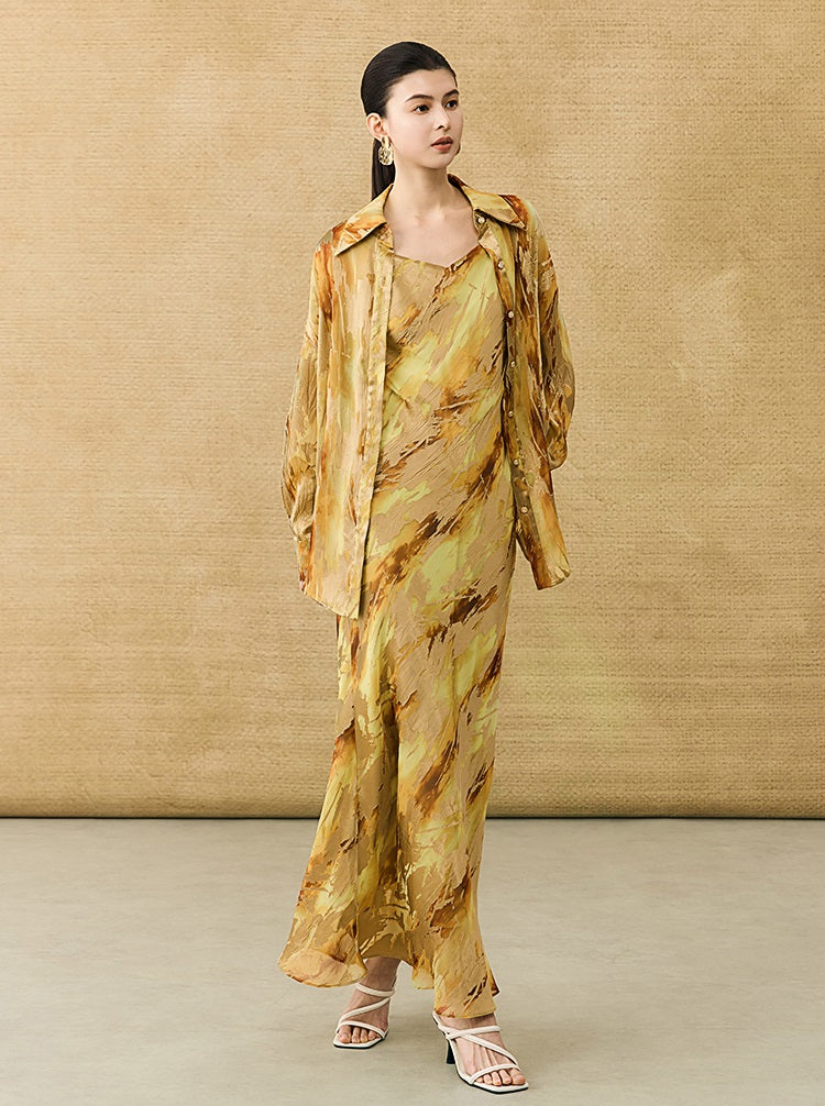 HECO Chinese style devored flower suspender dress - SKY.