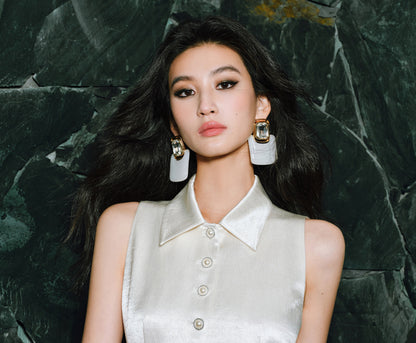 WANGXO | Faux Two-Piece Vest Suit & Romantic Pleated Gauze Skirt -THIA.