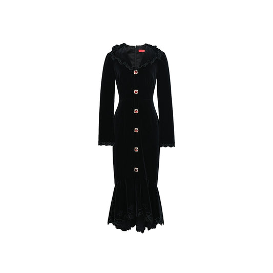 FAME Court Gold Black Velvet dress - Tyiow