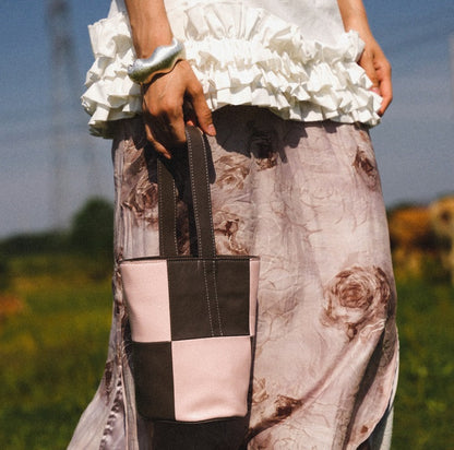 IUBALLET Sugar Cube Contrast Splicing Vegetable Bucket Bag - GLARING.