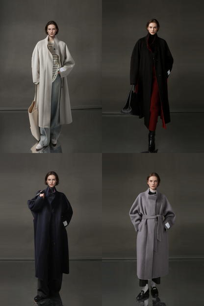 PIAOIN Women's Tweed Jacket Cashmere Long Coat-DAWN