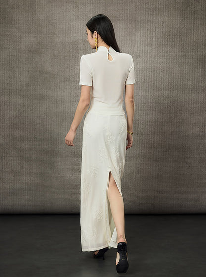 HECO Embossed Jacquard Acetate Long Straight Skirt - COUNCIL.