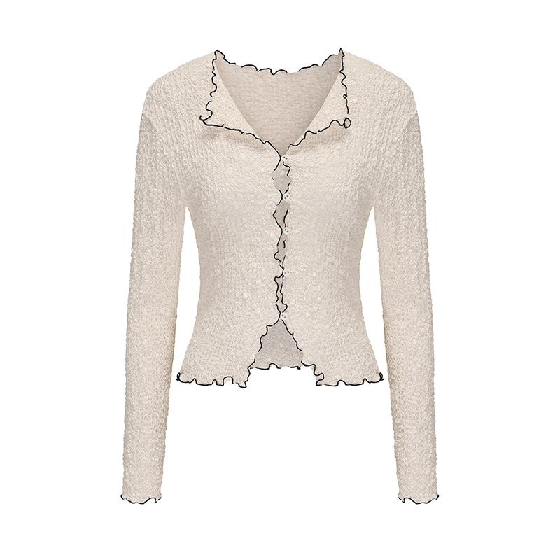ATELIER MISS LU Bubble Texture Contrast Nux Lace Top - PEACE