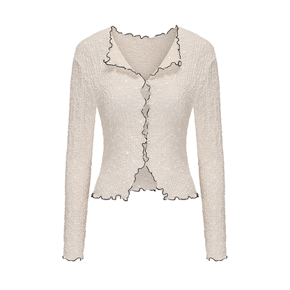 ATELIER MISS LU Bubble Texture Contrast Nux Lace Top - PEACE