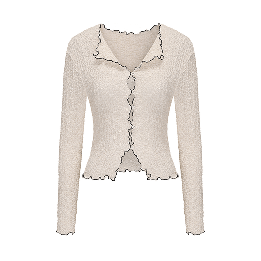 ATELIER MISS LU Bubble Texture Contrast Nux Lace Top - PEACE