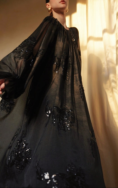 LE VENT&TES AILES Luxury Elegant High-End Hand-Beaded 3d black Dress - VERA