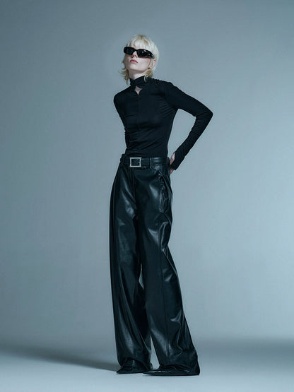 ANNAKIKI casual four-pointed star cut-out slim top-KAIYA