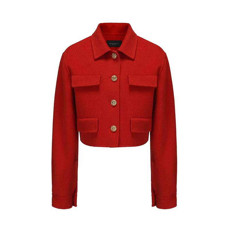 ATELIER MISS LU Vintage Flower Buckle Wool Tweed Crop Jacket - LION.