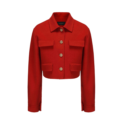 ATELIER MISS LU Vintage Flower Buckle Wool Tweed Crop Jacket - LION.