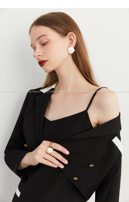 Fall Autumn French Elegant Black Pinnacle Double Breasted Blazer  + slpi dress