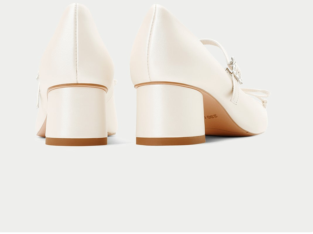 PJJUU Mary jane thick heel square toe ballet shoes  - METAL.