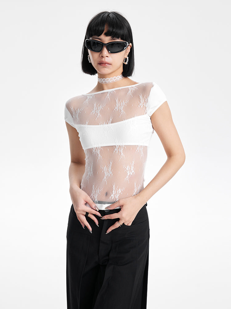 TINY IN  Short Lace Sexy One-Shoulder Top-NAM