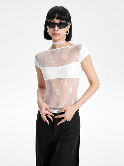 TINY IN  Short Lace Sexy One-Shoulder Top-NAM