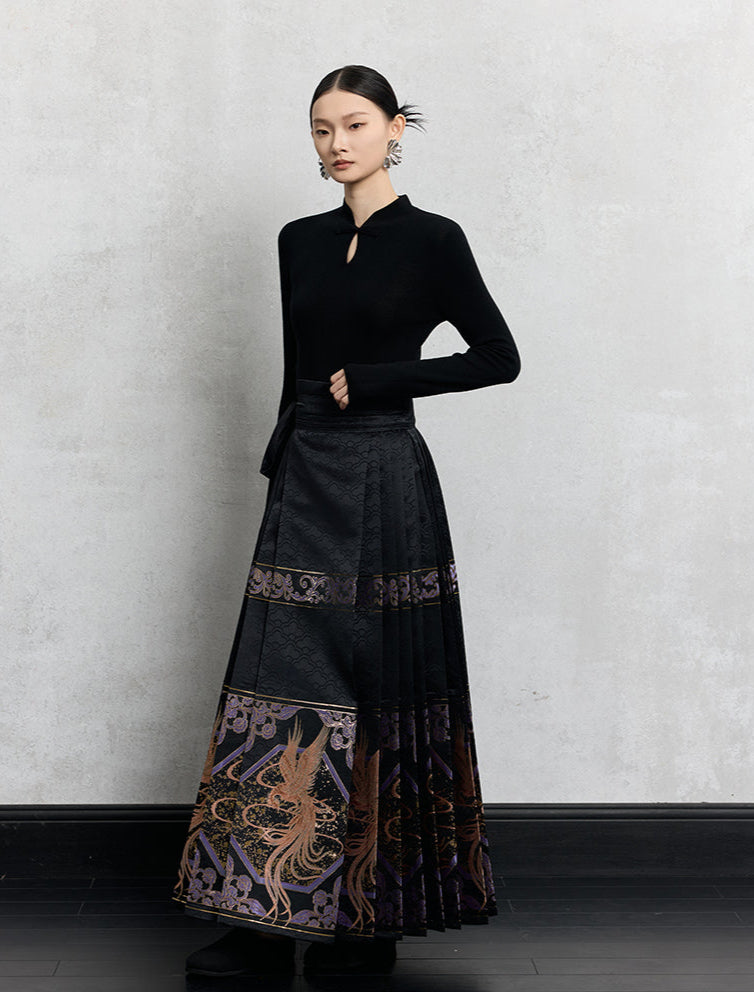 HECO Plain Worsted Wool Cheongsam Collar Buckle Knitwear - close.