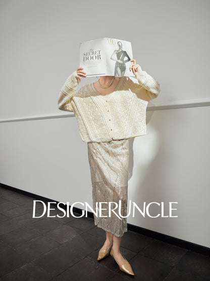 DGU "Light Grapefruit" apricot knitted sweater cut-out loose and versatile high-end top - GREC.
