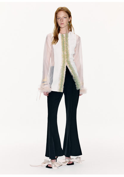 ATELIER MISS LU Tulle Latiered Panelled Long-Sleeved Top - BAILEY.