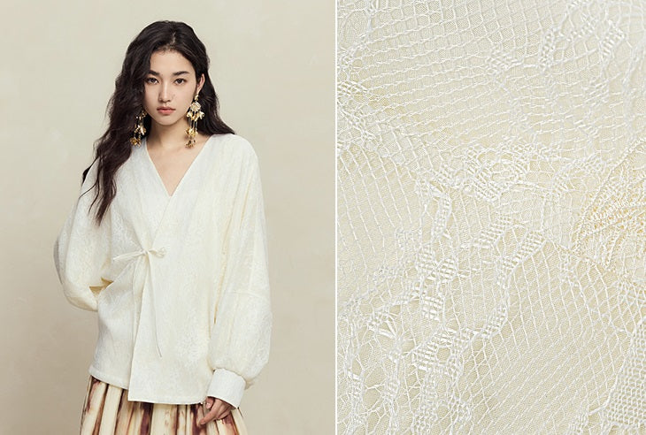 HECO Dolman Sleeve Mesh Lace Embroidery Shirt Top Women - hey.
