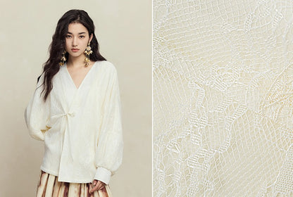 HECO Dolman Sleeve Mesh Lace Embroidery Shirt Top Women - hey.