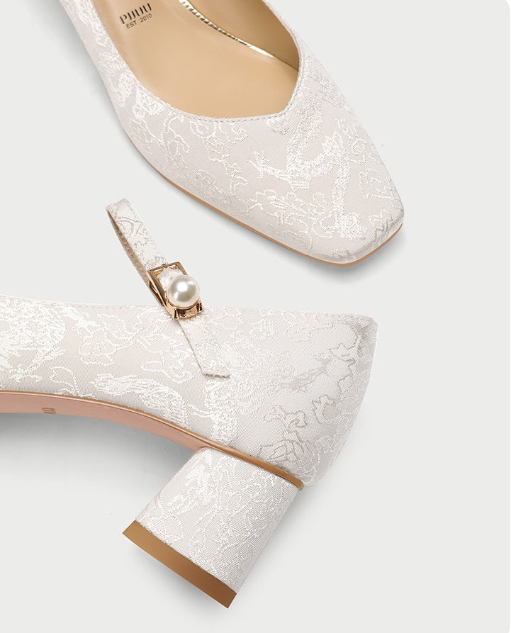 Pjjuu  Wedding Bridal square Heels  mary jane pumps- REIGN