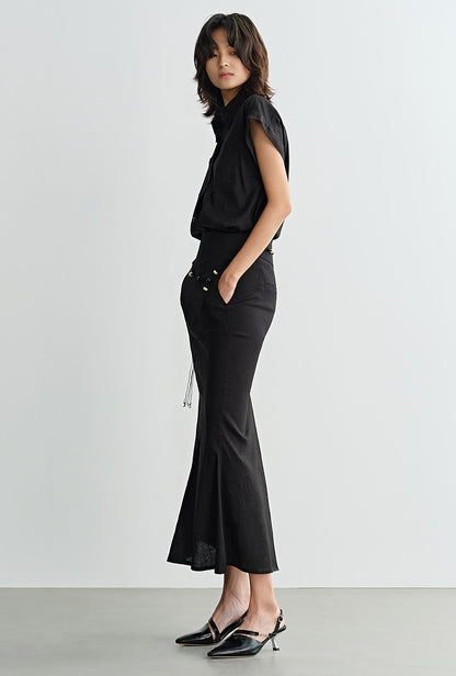 COMME MOI Summer Casual Black Small Cap Sleeve Straight Shirt - SALEM.