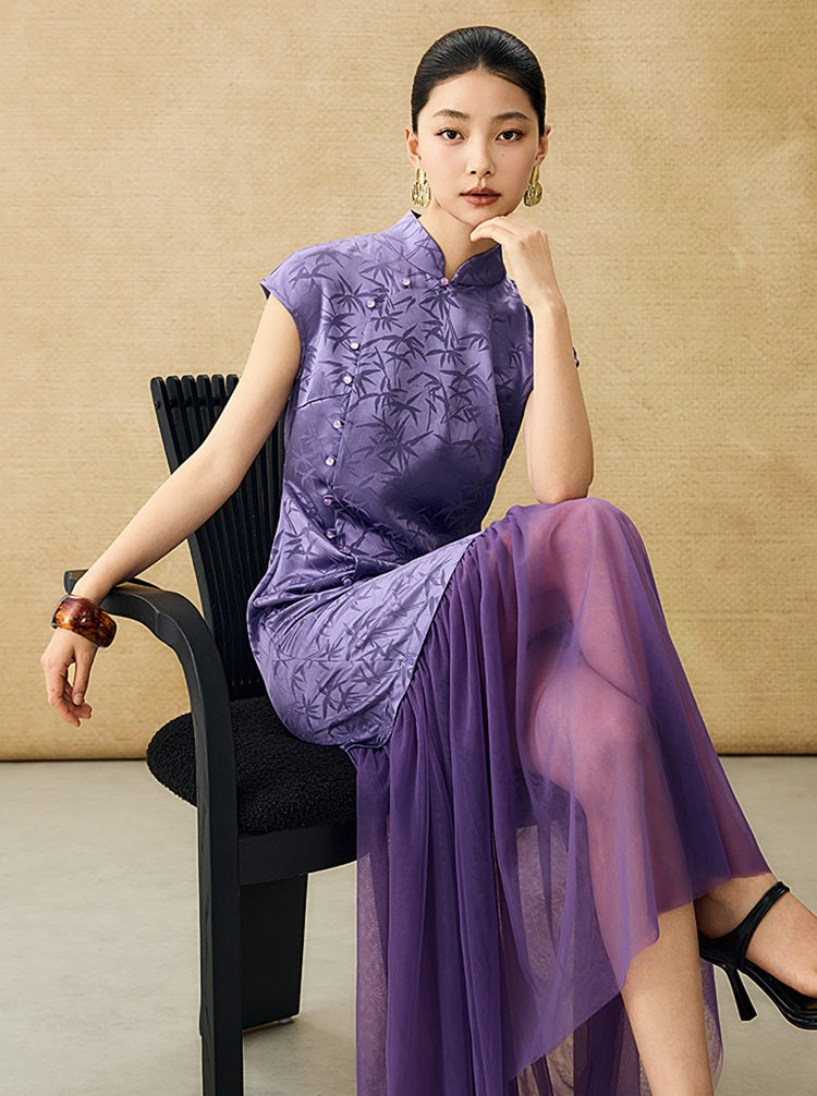 HECO Chinese Modified Diagonal Stand-up Collar Cheongsam ress- OWEN.