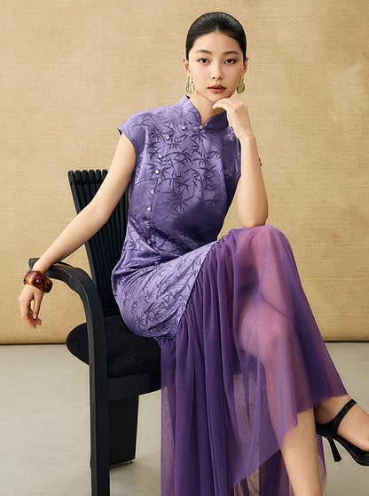 HECO Chinese Modified Diagonal Stand-up Collar Cheongsam ress- OWEN.