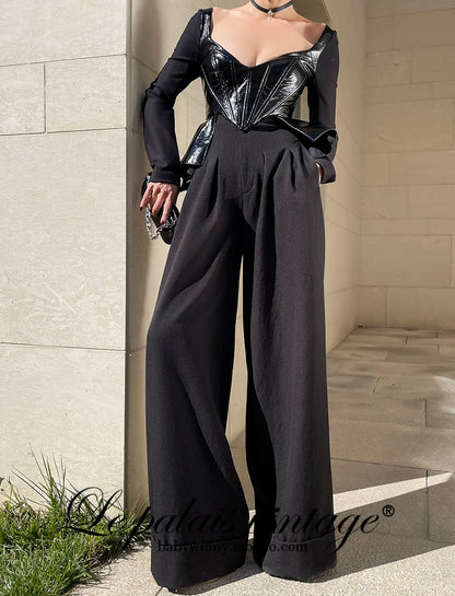 Le Palais  black patent leather fishbone slim top-JENNY