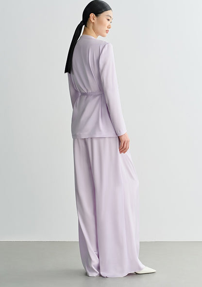 COMME MOI Lv Yan designer summer women's purple double-faced satin straight pants - HARTLEY.