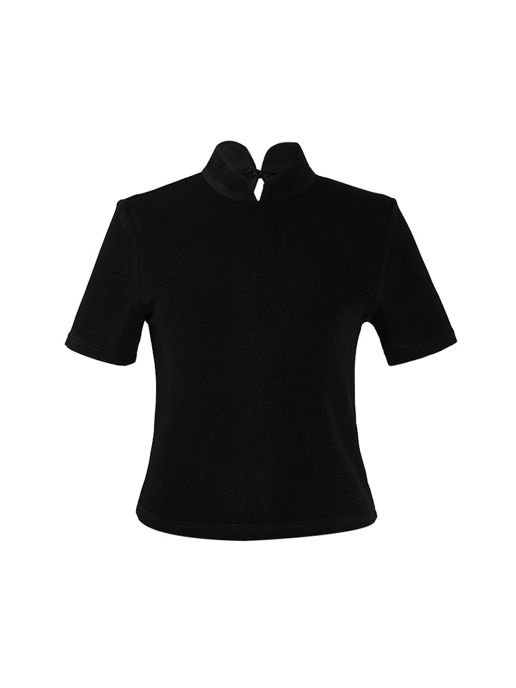 HECO Disc Button Acetate Knit Drop Neck T-Shirt - ROMAN.