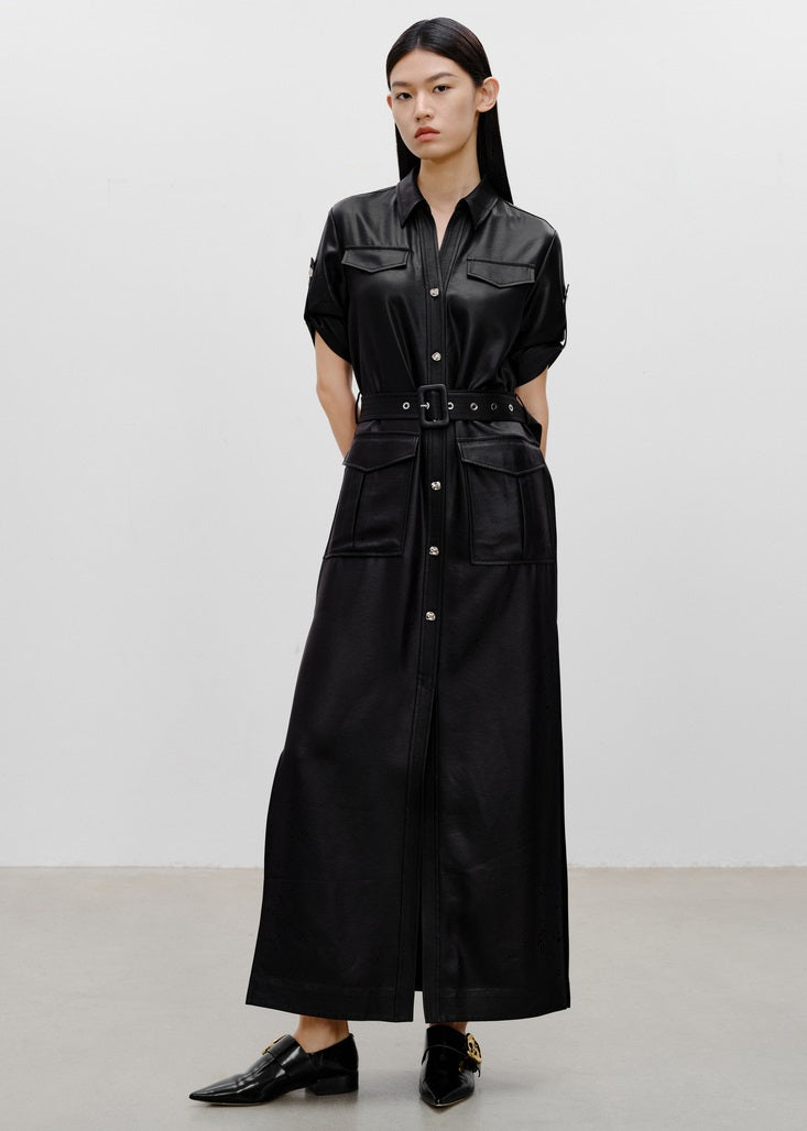 COMME MOI Lu Yan designer women's hunting straight side slit maxi skirt dress - LAYLA.