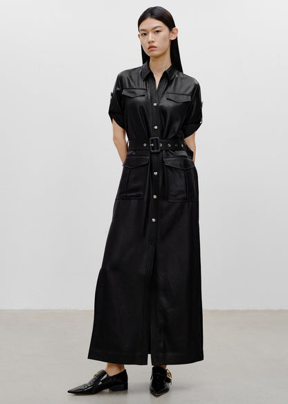 COMME MOI Lu Yan designer women's hunting straight side slit maxi skirt dress - LAYLA.