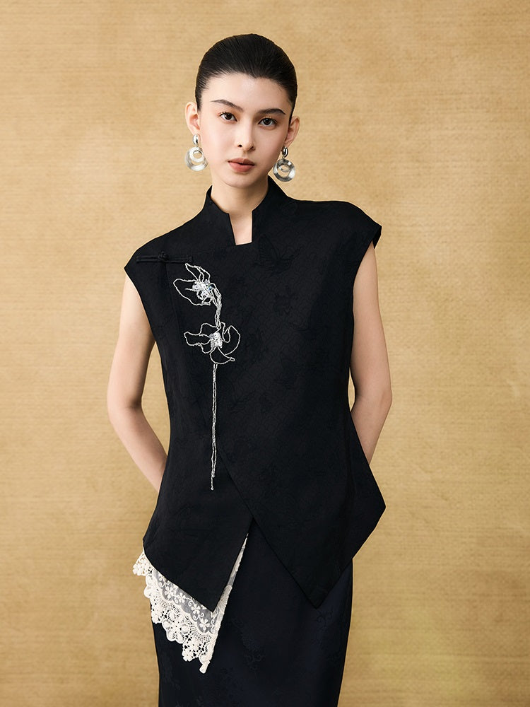 HECO Chinese style asymmetrical hand-embroidered vest top - FORD.