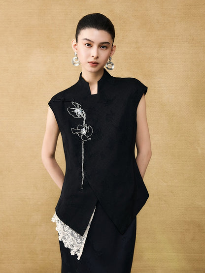 HECO Chinese style asymmetrical hand-embroidered vest top - FORD.