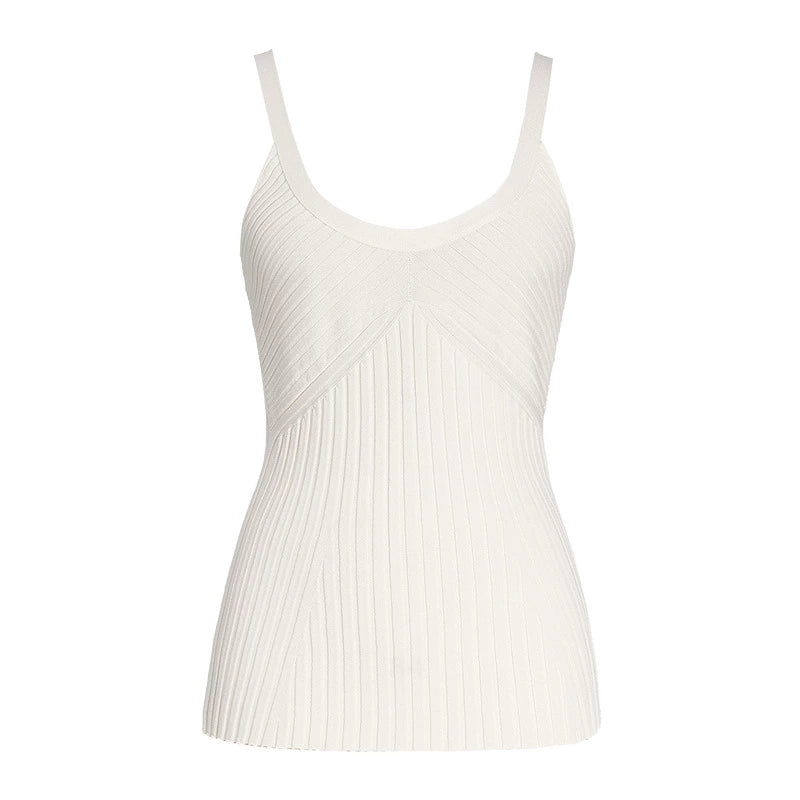 ZHUCHONGYUN summer white ribbed knit top-FIRO.