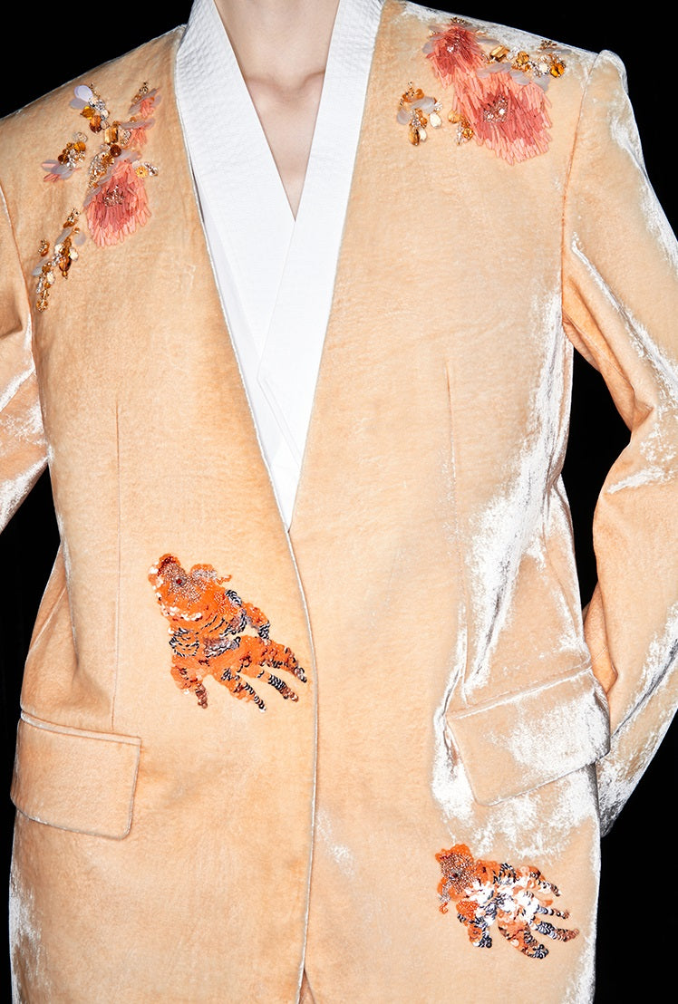 M essential Mackay designer Rulang velvet dahlia nail bead suit - DUAO.