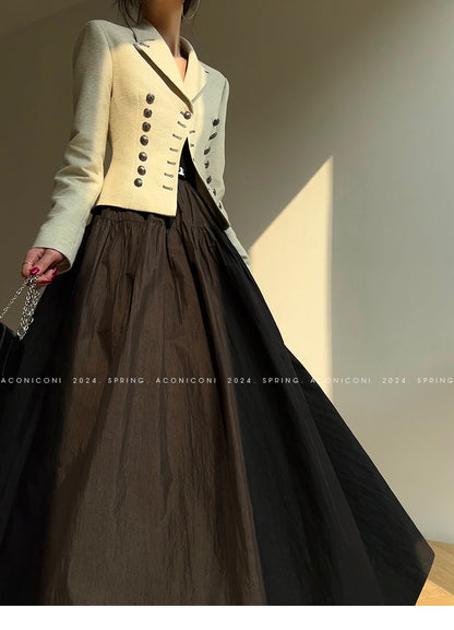 Aconiconi High End Long Sleeve Double Breasted Tuxedo French Retro Jacket Blazer- History