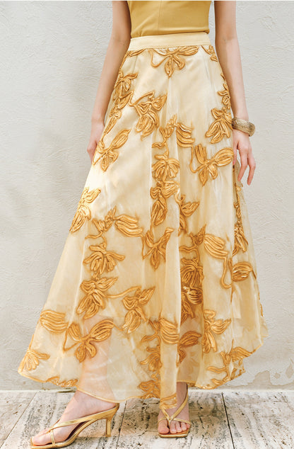 WANGXO | Flower Detailing on a Gorgeous Large A-Line Swing Skirt -SENA
