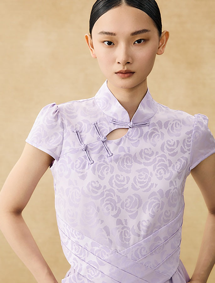 HECO Chinese acetate stand-up collar hollow buckle T-shirt - QUES.