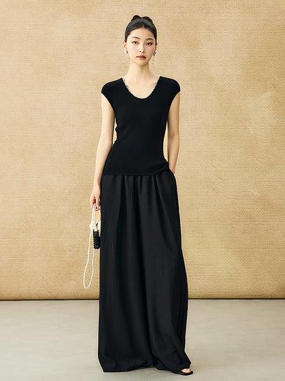 HECO Chinese style U-neck nail bead shoulder wrap small fly sleeve top - ROSE.