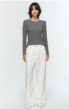 COMME MOI Lu Yan designer new women's clothing Henry collar color-blocked slim T-shirt- CHAOS.