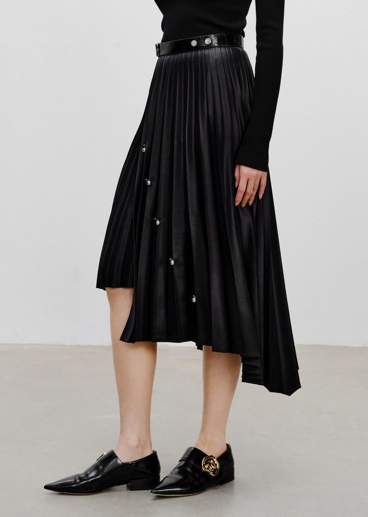 COMME MOI Lv Yan designer women's beaded triacetate commuter skirt - WILLOW.