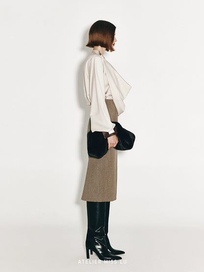 ATELIER MISS LU New Swing-neck Design Worsted Sheep Wool Top - NATE