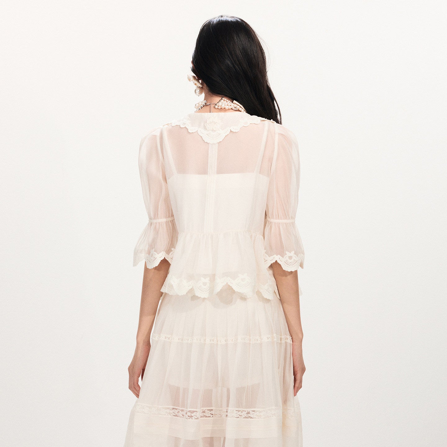 FAME Court Style Organza Embroidered White Top - JASMINE.