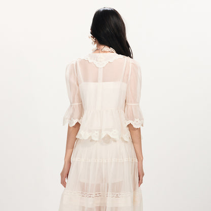 FAME Court Style Organza Embroidered White Top - JASMINE.