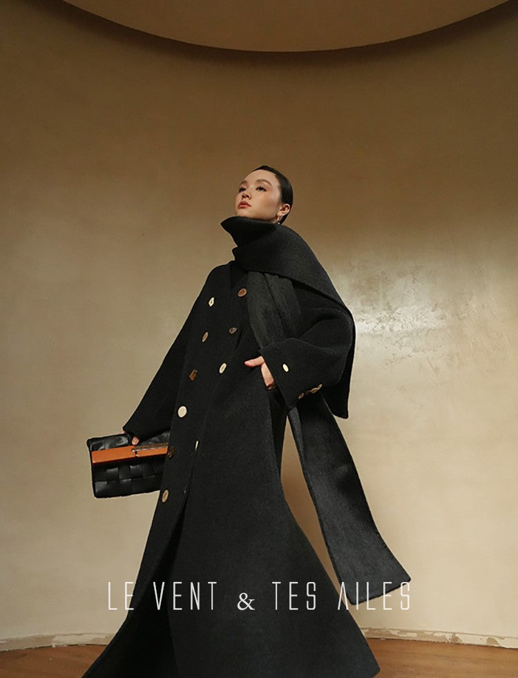 LE VENT&TES AILES Luxury winter camel hair tweed scarf jacket coat-ROSA.