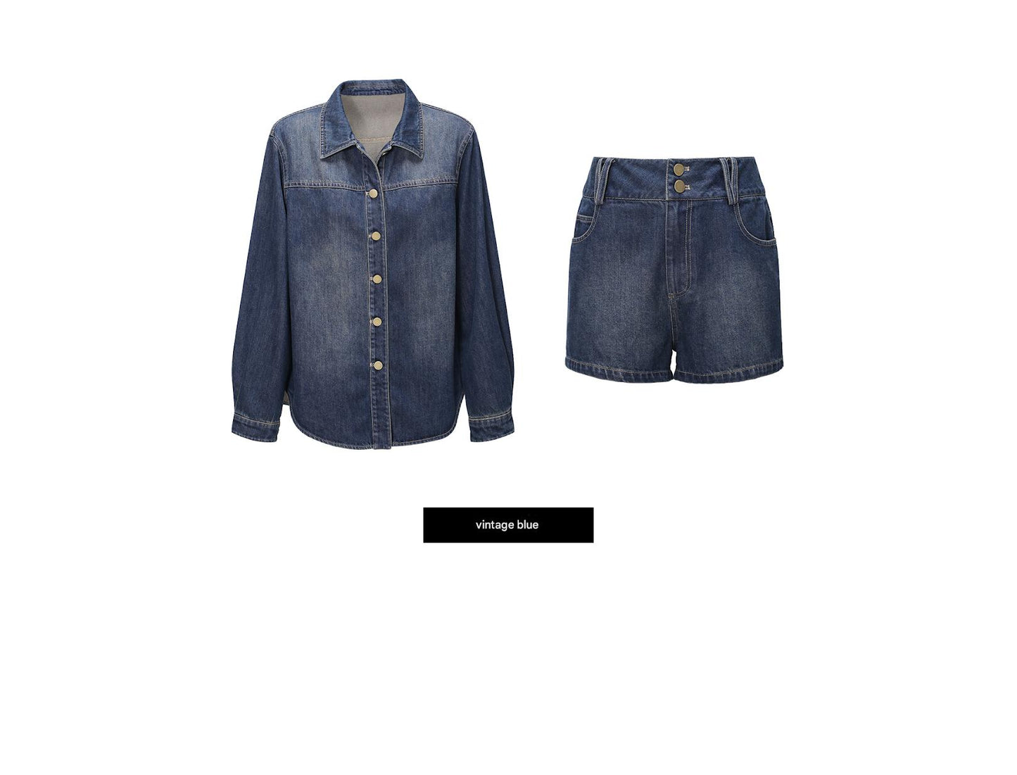 WANGXO | Sophisticated Denim Shirt & Shorts Outfit Set - LUXOR.