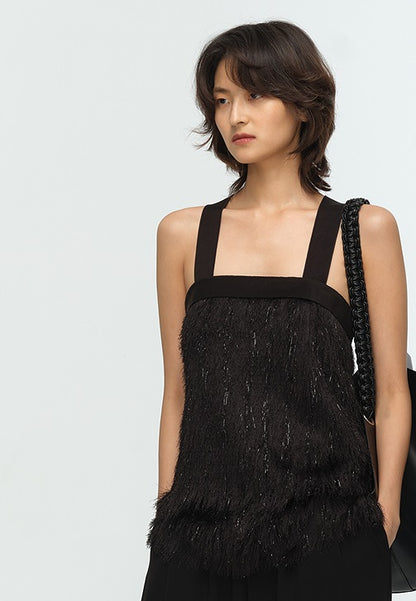 COMME MOI Lu Yan designer's new women's tassel fine shin straight camisole bandeau Top - LOVE.