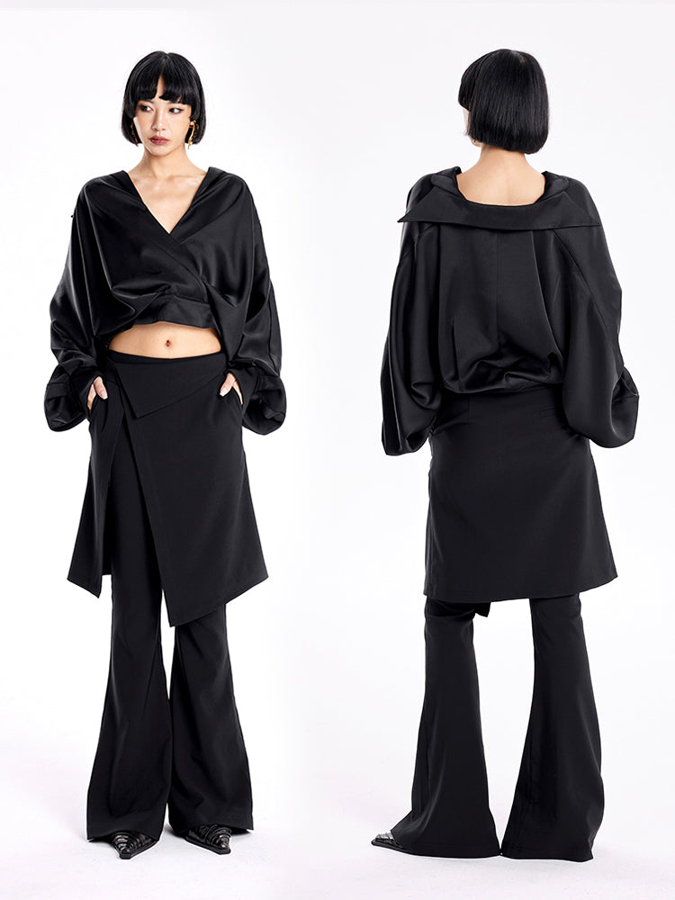 TINY IN v-neck dolman sleeve satin casual top -GAG